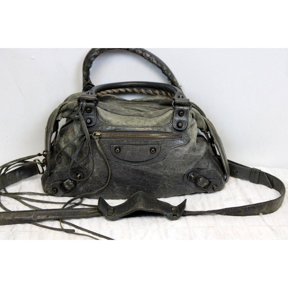 Balenciaga Paris City Classic Green Leather Strap Hand Bag Town Olive Forest